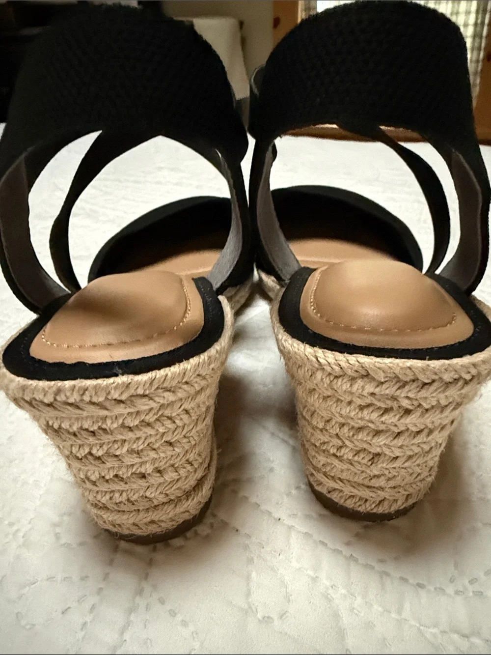 Women’s Black Cross-Strap Espadrille Wedges